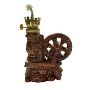 Vintage Enesco Oil‎ Lamp 6" Spinning Wheel Collectors Item